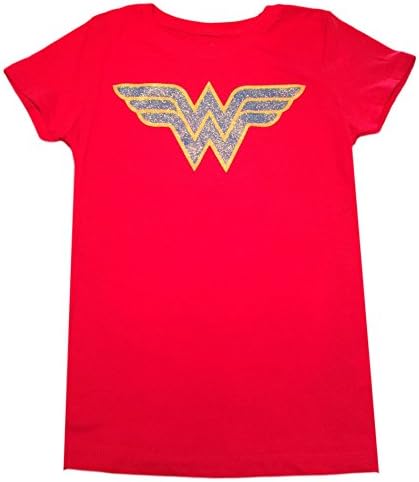Girls Red Wonder Women Glittery T-shirt - D C Comic (Medium)