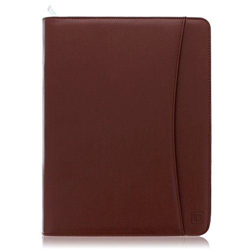 Zippered Leather Business Portfolio Padfolio – Professional Dark Brown PU Leather Portfolio Binder & Organizer Folder with 10.5 inch Tablet Sleeve by Lautus Designs