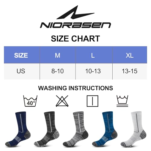 Niorasen Men's Cotton Crew Work Socks, 5 Pairs Cushioned Boot Moisture Athletic Socks for Hiking Sports Running