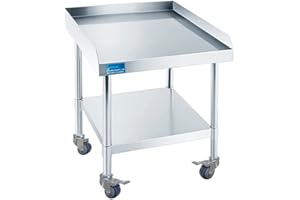 EXPRESS KITCHQUIP Heavy Duty Stainless Steel Rolling Equipment Stand with Wheels – 30” x 18” | Mobile Commercial Work Stand with Locking Casters | Adjustable Undershelf | NSF Certified