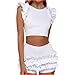 Mlide Fashion Bikini Suit Solid Color Swimwear Short Sleeve Swimming Set High Waisted Ruched Shorts Beach Swimsuit Whitethumb 1
