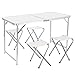 Finether Portable Folding Table Sturdy And Lightweight Steel Frame Legs with 4 Folding Chairs, 4 Adjustable Heights feet, for Indoor/Outdoor Use,Camping Picnic, Party Dining, White
