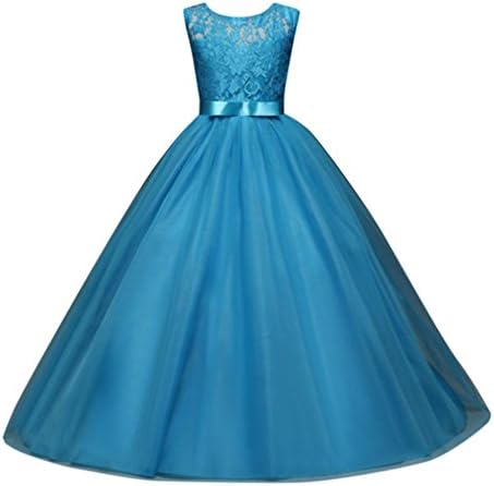 Kids Girls Flower Lace Tulle Wedding Bridesmaid Party Bowknot Dress Formal Pageant Carnival Birthday Prom Dance Ball Gown Maxi Sleeveless Dress for 1-12 Years Old