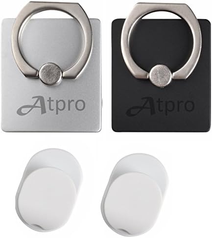 2Pcs Universal Smartphone Metal Phone Ring Holder Ring Kickstand Finger Loop Detachable Mobile Stand Holder (Black/Silver)