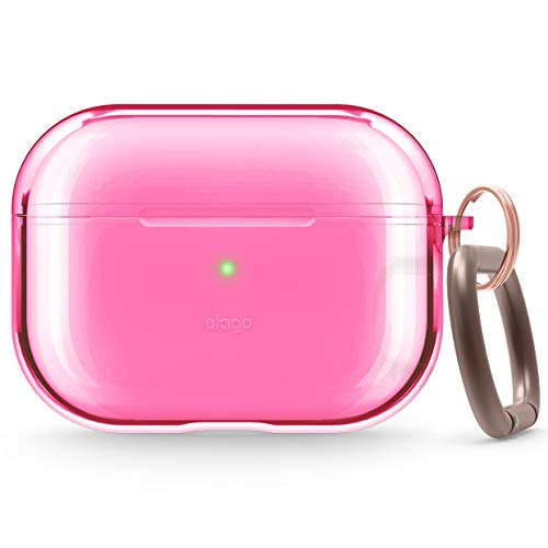 elago Compatible with AirPods Pro Case Clear - High Rating, TPU Transparent Shockproof, Protective Case Cover with Keychain, Gel Tape Included, Wireless Charging [Neon Hot Pink]