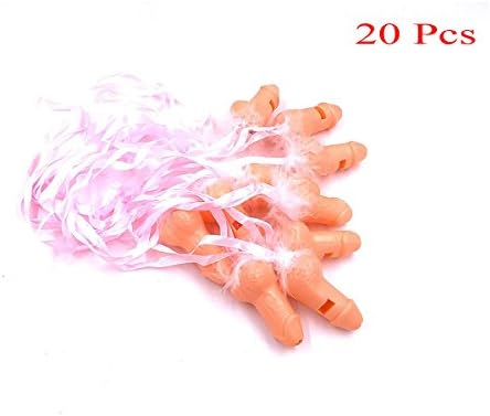 20 Pack Bachelorette Party Whistles Funny Novelty Whistle Necklace with Ribbon &amp; Feather