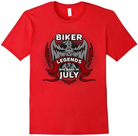 Mens Biker Legends Are Born in July Eagle Flames T-shirt Large Red