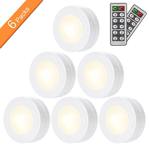 SALKING LED Under Cabinet Lighting, Wireless LED Puck Lights with Remote Control, Dimmable Closet Light, Battery Powered Under Counter Lights for Kitchen, Natural White 6 Pack