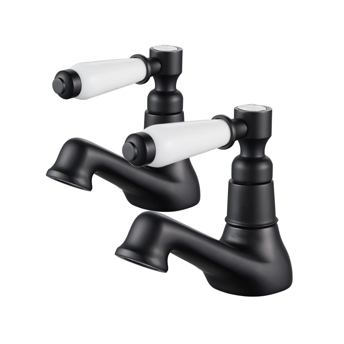 Luckyhome Traditional Basin Tap Pair,Twin 1/2" Hot and Cold Bathroom Pillar Tap with 2 Ceramic Handles,Black