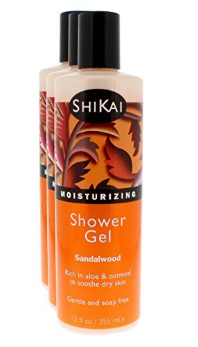 ShiKaiDaily Moisturizing Shower Gel, Rich in Aloe Vera & Oatmeal That Leaves Skin Noticeably Softer & Healthier, Relief For Dry Skin, Gentle Soap-Free Formula (Sandalwood, 12 Ounce, Pack of 3)