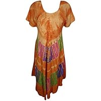 Mogul Interior Selena Womens Sundress Tie- Dye Flare Loose Fit A-Line Resortwear Swing Dresses Cover up S/M