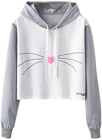 Simayixx Women Hooded Crop Tops Plus Fashion Women Cute Cat Panda Printed Hoodie Sweatshirts Pullover Jumper