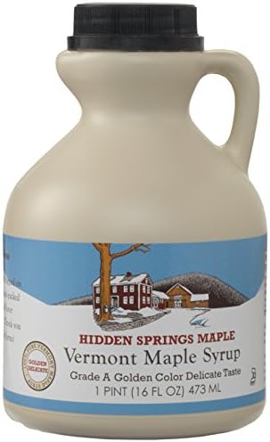 Hidden Springs Natural Vermont Maple Syrup, Golden Delicate, 16 Ounce
