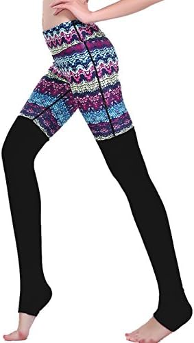 Clothdigger Geometric Pattern Patchwork Black Yoga Leggings Pure Cotton Over The Heel High Waisted Pants