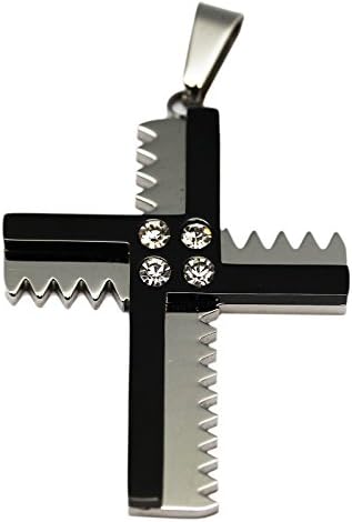 Black & Silver Saw Blade Cross Pendant