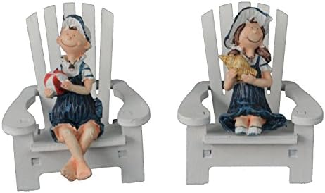 Decorative Nautical Blue White Design Resin Couple Wooden Adirondack Beach Chairs Photograph Setting