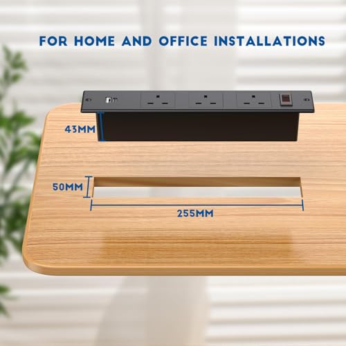LBOYLOVE® Recessed Power Socket, Desk Recessed Plug Socket with 3 UK Plugs, 2 USB Ports, 2M/6.56FT Cable, Hidden Furniture Socket with Overload Switch for End Table, Sofa, Cabinet