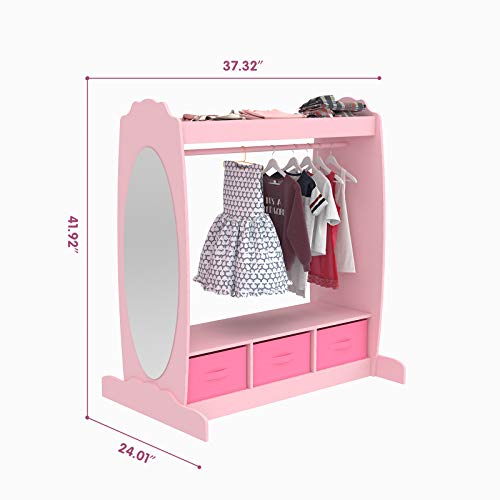 Mecor Kids Dress Up Storage with Mirror, Clothes Hook, Shelf and Rod
