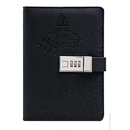 B6 Creative Business Style Vintage Diary Book Lockable Notebook Hardcover Lock Notepad TPN012(No pen)) (Black)
