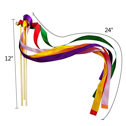 Hangnuo 30 Pack Ribbon Wands Wedding Streamers with Bells, Fairy Stick Wand Party Favors for Baby Shower Holiday Celebration, Mix Color #2 - Thumbnail 3