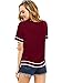 MakeMeChic Women's Waved Print Trim Short Sleeve Summer T-shirt Tops Blouse Burgundy S