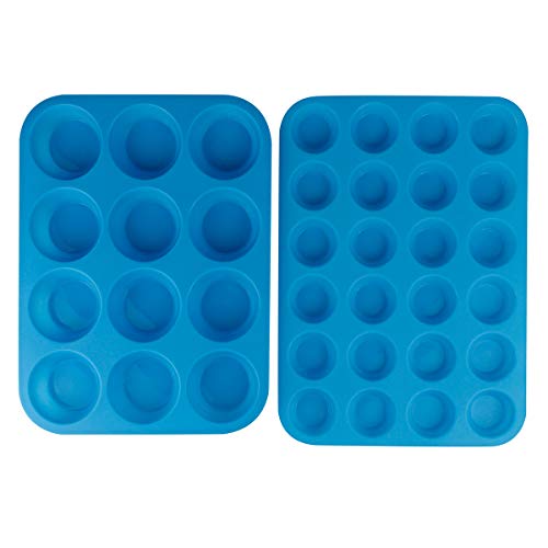 Silicone Muffin Cupcake Pans Set Mini 24 Cups and Regular 12 Cups Muffin Tin Food Grade Silicone Cake Molds Reusable Silicone Baking Cups