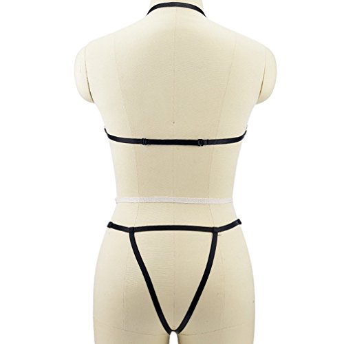 Women Sexy Full Cage Body Harness Lingerie Belt Set Strap Hollow Top Bra Goth Fetish Wear (Black N0095)