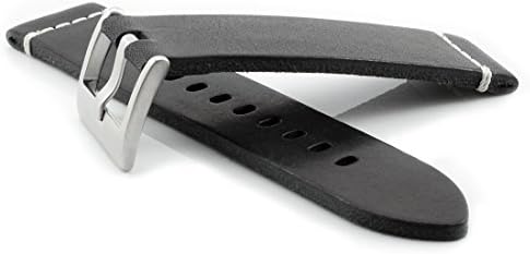 HELM Watches LS1 Leather Watch Strap - Black/White - 22mm