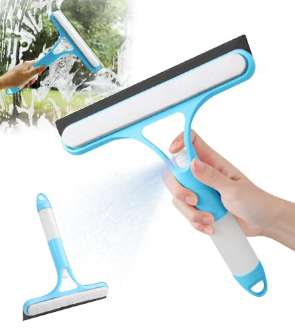 Photo 1 of 3 in 1 Window Squeegee Cleaner with Spray Bottle and Scrubber – Multi-Function Glass Cleaning Tool for Shower, Car, Mirrors, Tile, and Home Windows (Blue)