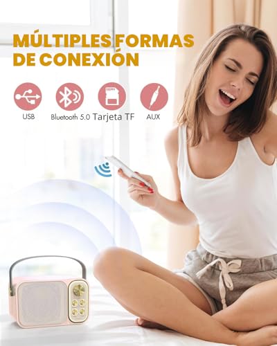 BESCOST Professional Karaoke with 2 Wireless Microphones, Bluetooth Karaoke Speaker for Kids, Portable Karaoke Machine Support TF Card, AUX, U Disk, Ideal for Wedding, Party, Birthday