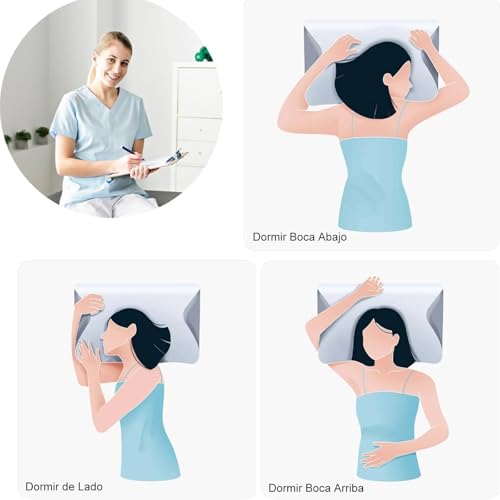 2 en 1 Almohada Memory Foam, Almohada Cervical para Aliviar el Dolor de Cuello, Contorno Ergonómico para el Dolor de Cuello, para Quienes Duermen de Lado Boca Arriba y Boca Abajo (58*38*12cm)