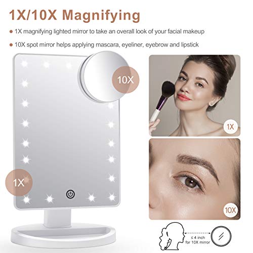 COSMIRROR Lighted Makeup Vanity Mirror with 10X Magnifying Mirror, 21 LED Lighted Mirror with Touch Sensor Dimming, 180… - Image 2
