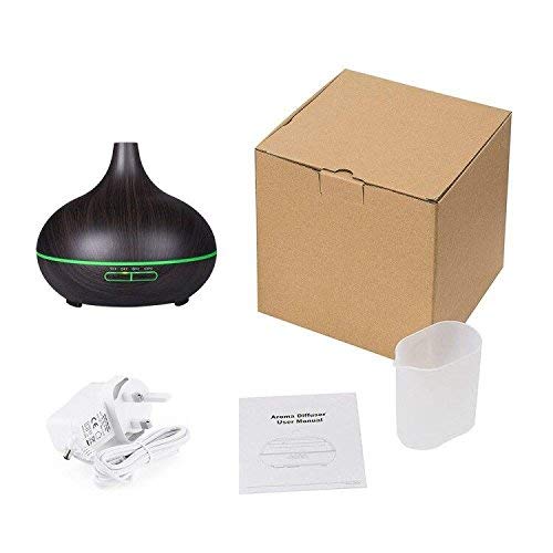 Essential Oil Diffuser, 300ml Cool Mist Ultrasonic Aroma Diffuser, Air Humidifier Wood Grain with Waterless Automatically Shut-off for Office Home Yoga Spa-Black