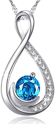 Infinity and Moon Pendant Jewelry Gifts for Women Natural Swiss Blue Topaz Gemstone Necklace Birthstone Anniversary Birthday Gifts for Her for Wife Girlfriend Lady Sterling Silver 18"+2" Chain