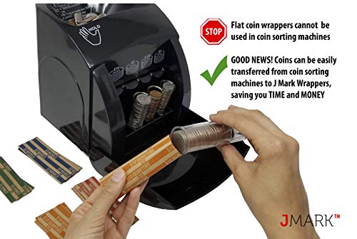 J Mark Burst Resistant Quarter Coin Roll Wrappers and Coin Storage Bank Box Bundle, Includes 100-Count Neatly-Packed Flat Coin Wrappers with Reusable Storage Bank Box and J Mark Coin Deposit Slip