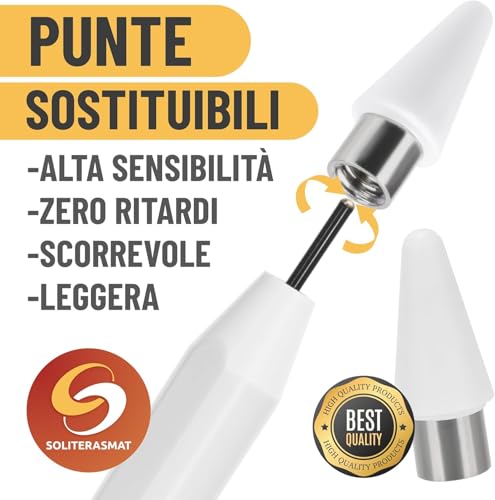 Penna Tablet Universale Ricaricabile USB-C – Pennino Touch per iPad, Tablet Android e Windows, Stylus Capacitivo per Scrittura, Disegno e Appunti, Design Ergonomico e Preciso