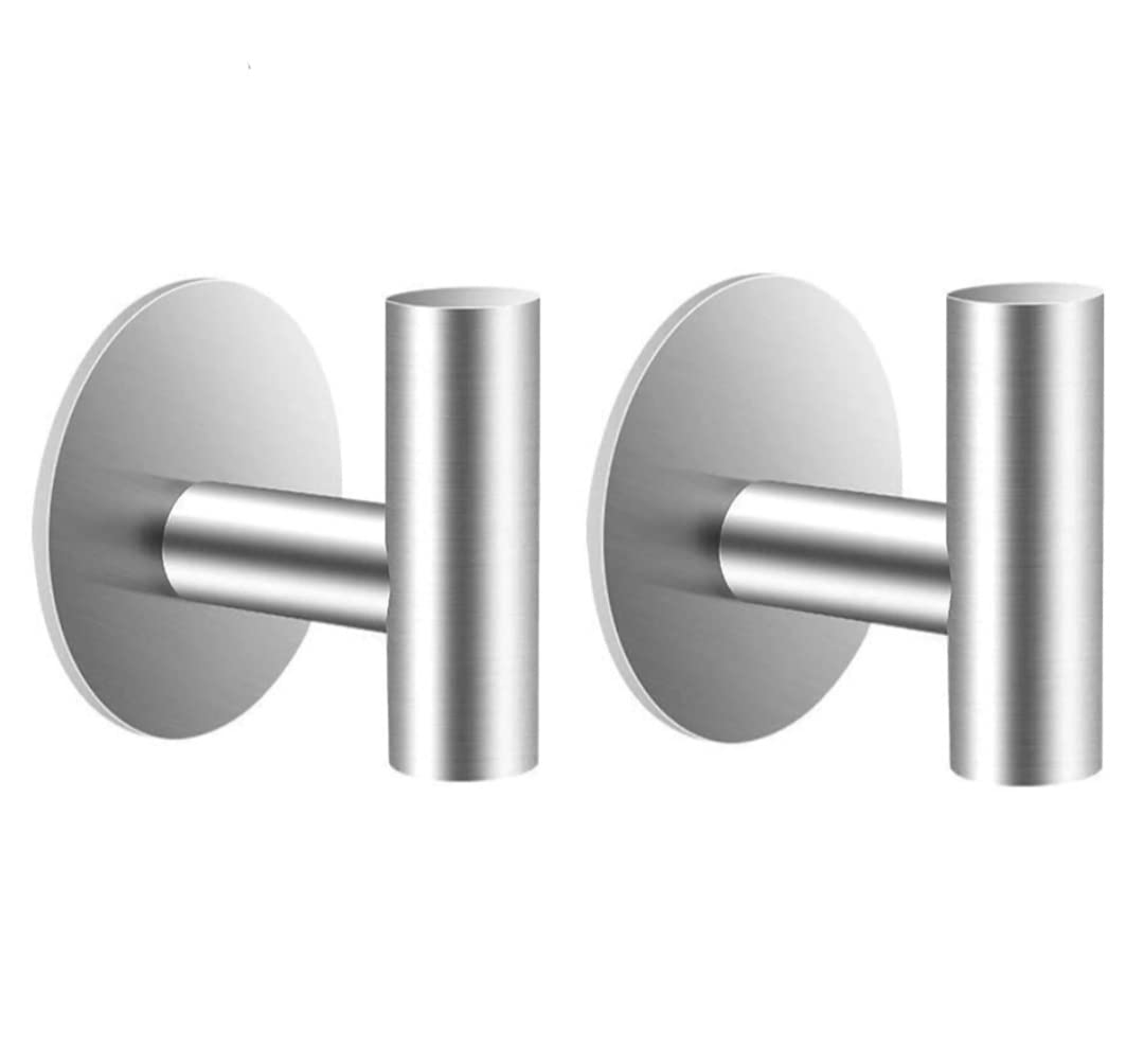 Belerry 2 Pcs Self Adhesive Towel Hooks Coat Hooks Robe Hooks Stainless Steel Heavy Duty Wall Hooks for Bathroom Kitchen and Bedroom (Silver)