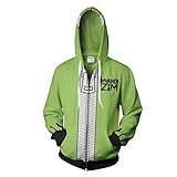 Unisex Invader Zim Hoodie Halloween Costume Cosplay Mens Casual Hooded Zip Up Pullovers Green