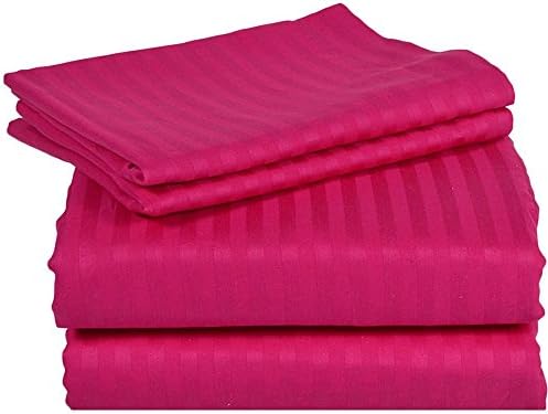 Royal Legend Linen Luxury Soft 350-Thread-Count 100% Egyptian Cotton Twin Extra-Long 4 Piece Sheet Set 13" Deep Pocket, Striped Hot Pink