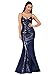 Women's Sequin Bridesmaid Dress Sleeveless Long Evening Prom Dresses Navy US12