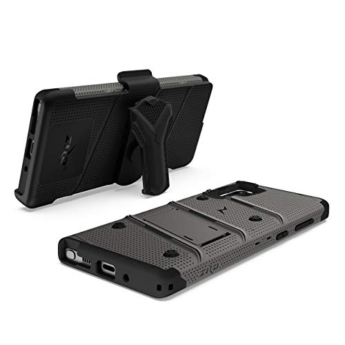 ZIZO Bolt Series Samsung Galaxy Note 10 Case | Heavy-Duty Military-Grade Drop Protection w/Kickstand Included Belt Clip Holster Lanyard (Metal Gray/Black)