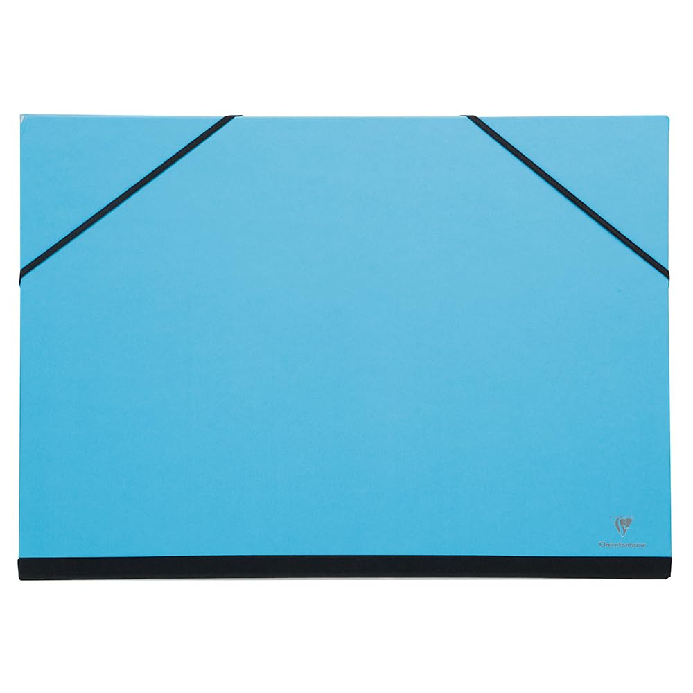 Clairefontaine - Ref 144707C - Art Folder with Elastic Straps Closure - Light Blue Colour - Customisable Vellum Card Surface, Suitable for A3+ Sized Documents