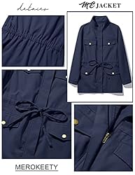 MEROKEETY Womens 2022 Fall Safari Utility Zip Up