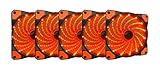 APEVIA AF512L-SOG 120mm Orange LED Ultra Silent Case Fan w/ 15 LEDs & Anti-Vibration Rubber Pads (5-pk)