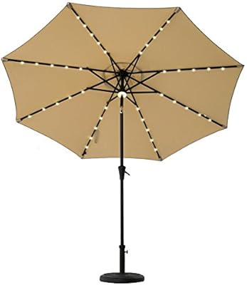 Amazon Com Flame Shade 9 Ft Outdoor Patio Umbrella With Solar Led Lights And Tilt Beige Garden Outdoor