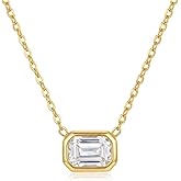 IOQCZQOI 14K Gold Plated Birthstone Necklace for Women, Emerald Cut Pendant on Delicate Paperclip Chain, Dainty Jewelry Gift for Her, Birthday Anniversary Holidays