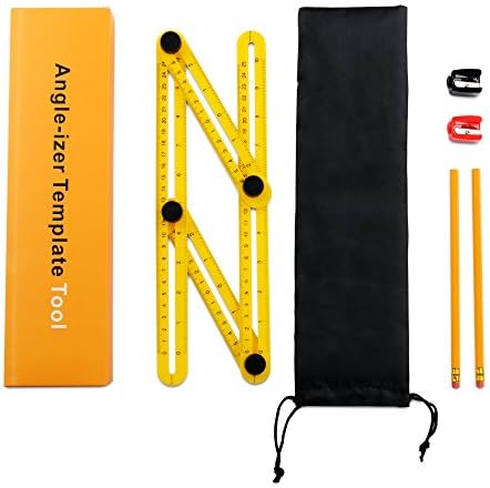 Angleizer Template Tool- Multi Angle Measuring Ruler | Angle Finder For Repetitive Measuring, Marking Shapes &amp; Angles | Angleizer Ultimate pack with Pencils, Sharpener &amp; Storage Bag