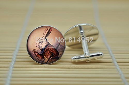 Pretty Lee Alice In Wonderland Jewelry Cufflinks Whimsical White Rabbit Cufflinks In Silver Glass Cabochon Cuff Links C0105
