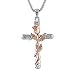 SNZM Rose Cross Necklace for Women Silver Flower Pendant Necklace in White/Rose Gold Plated Valentine Days Gift Birthday Jewelry Gifts for Mom Wife Grandma 18-20 inches