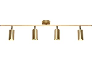 KCO Lighting 4-Lights Gold LED Track Lighting Kit Brushed Brass Spotlight Ceiling Modern Kitchen Track Lighting Fixtures Ceiling Mount Mid Century Adjustable Track Lighting (4-Light)
